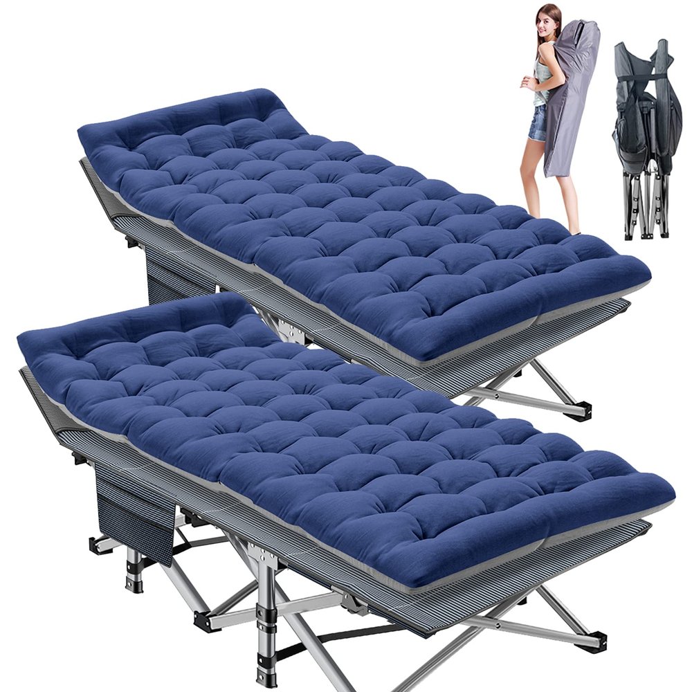 ABORON Camping Cot for Adult 28" Extra Wide, 2PK Heavy-Duty 1200D Oxford Cot for Sleeping, Portable Folding Camp Bed with Mat & Carry Bag
