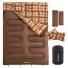 KingCamp Double Sleeping Bag for Adults, Queen Size 2 Person XXL Flannel Sleeping Bag, Waterproof Lightweight Flannel Quilt with 2 Pillows, Perfect for Couples Family Camping Hiking, Coffee view 1