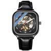 SHATONG Automatic Men's Mechanical Watch Square Fashion Leather Strap Hollow Three-Hand Watch view 1