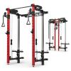 Mikolo Folding Squat Rack, Wall Mounted Power Rack with Cable Crossover Machine & LAT Pull Down, Functional Trainer with 5 Adjustable Function Modes, for Home Gym and Space Saving(Red) view 1