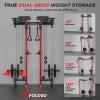 Mikolo Folding Squat Rack, Wall Mounted Power Rack with Cable Crossover Machine & LAT Pull Down, Functional Trainer with 5 Adjustable Function Modes, for Home Gym and Space Saving(Red) view 4