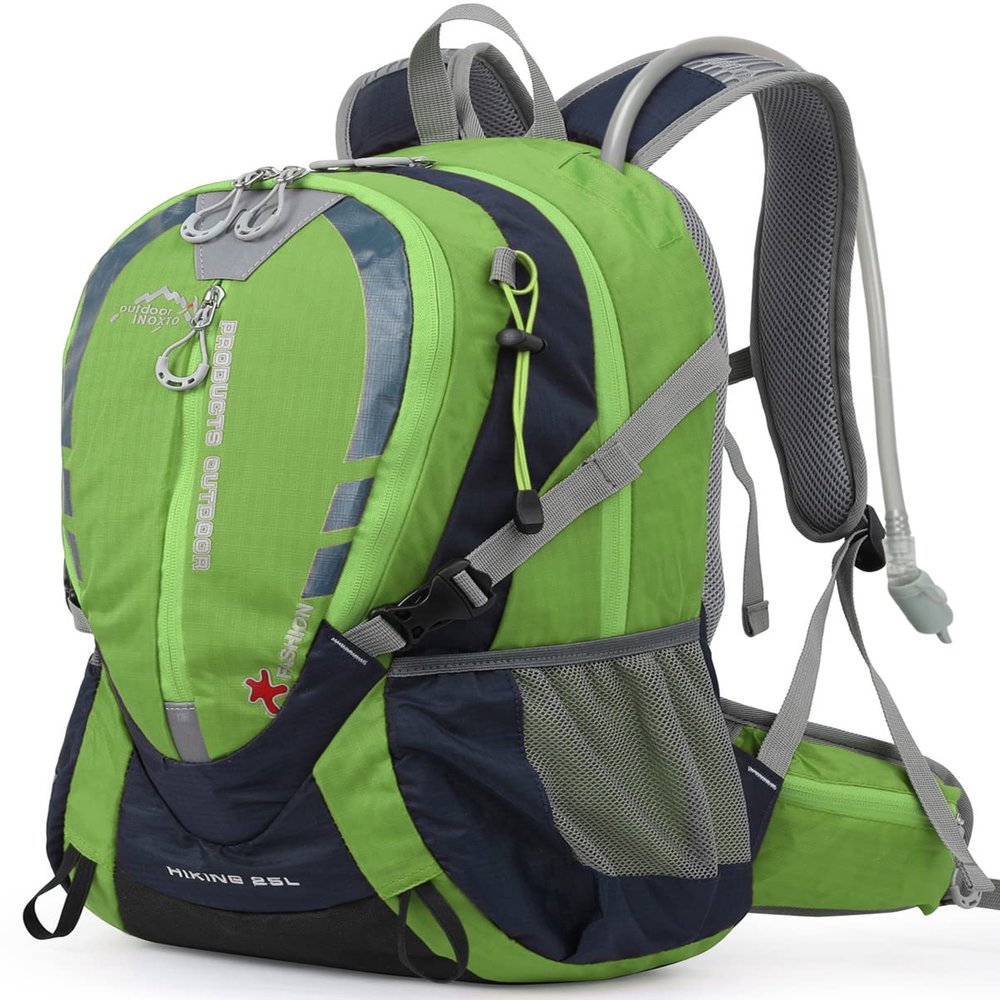 INOXTO Small Hiking Backpack with 2L Water Bladder and Rain Cover, 25L Hydration Backpack Hiking Daypack (Green)