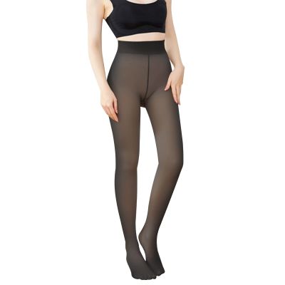 AMOVO Women's Winter Tights Fleece Lined Pantyhose Opaque Warm Sheer Tights Thicken Fake Translucent Tights Control Top (Black, Thicken 320g)