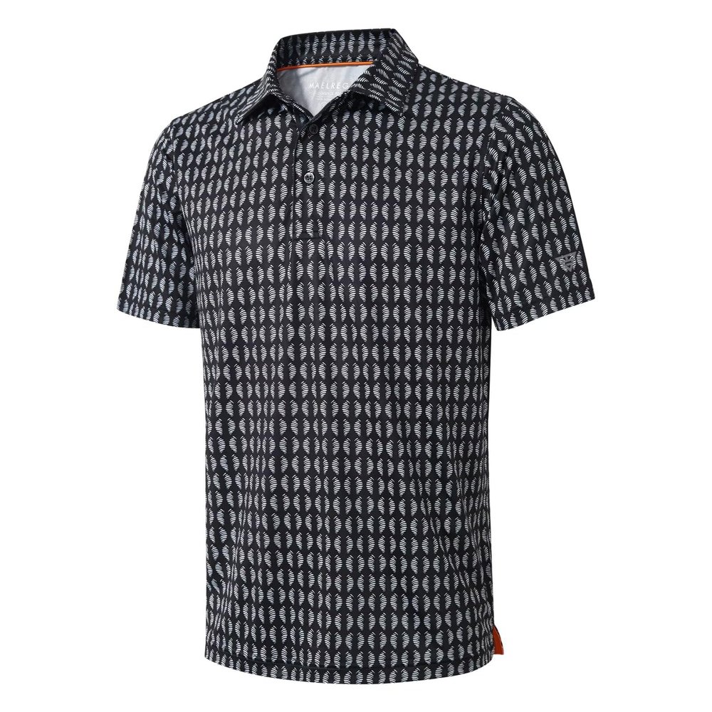 Golf Shirts for Men Dry Fit Short Sleeve Print Performance Moisture Wicking Polo Shirt Black White Twister