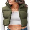 Kissonic Women's Cropped Puffer Vest Lightweight Fluffy Vest Sleeveless Warm Winter Outerwear(Army Green-L) view 1