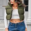 Kissonic Women's Cropped Puffer Vest Lightweight Fluffy Vest Sleeveless Warm Winter Outerwear(Army Green-L) view 2