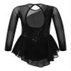 Aislor Girls' Sequins Figure Ice Skating Dress Mesh Long Sleeve Ballet Dance Gymnastic Tutu Skirted Leotard Skating wear Black 12 Years view 2
