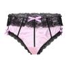 dPois Men's Silky Satin Lace Ruffled Bowknot Panties Knickers Sissy Crossdress Briefs Pink Medium view 1