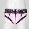 dPois Men's Silky Satin Lace Ruffled Bowknot Panties Knickers Sissy Crossdress Briefs Pink Medium view 3