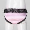 dPois Men's Silky Satin Lace Ruffled Bowknot Panties Knickers Sissy Crossdress Briefs Pink Medium view 4