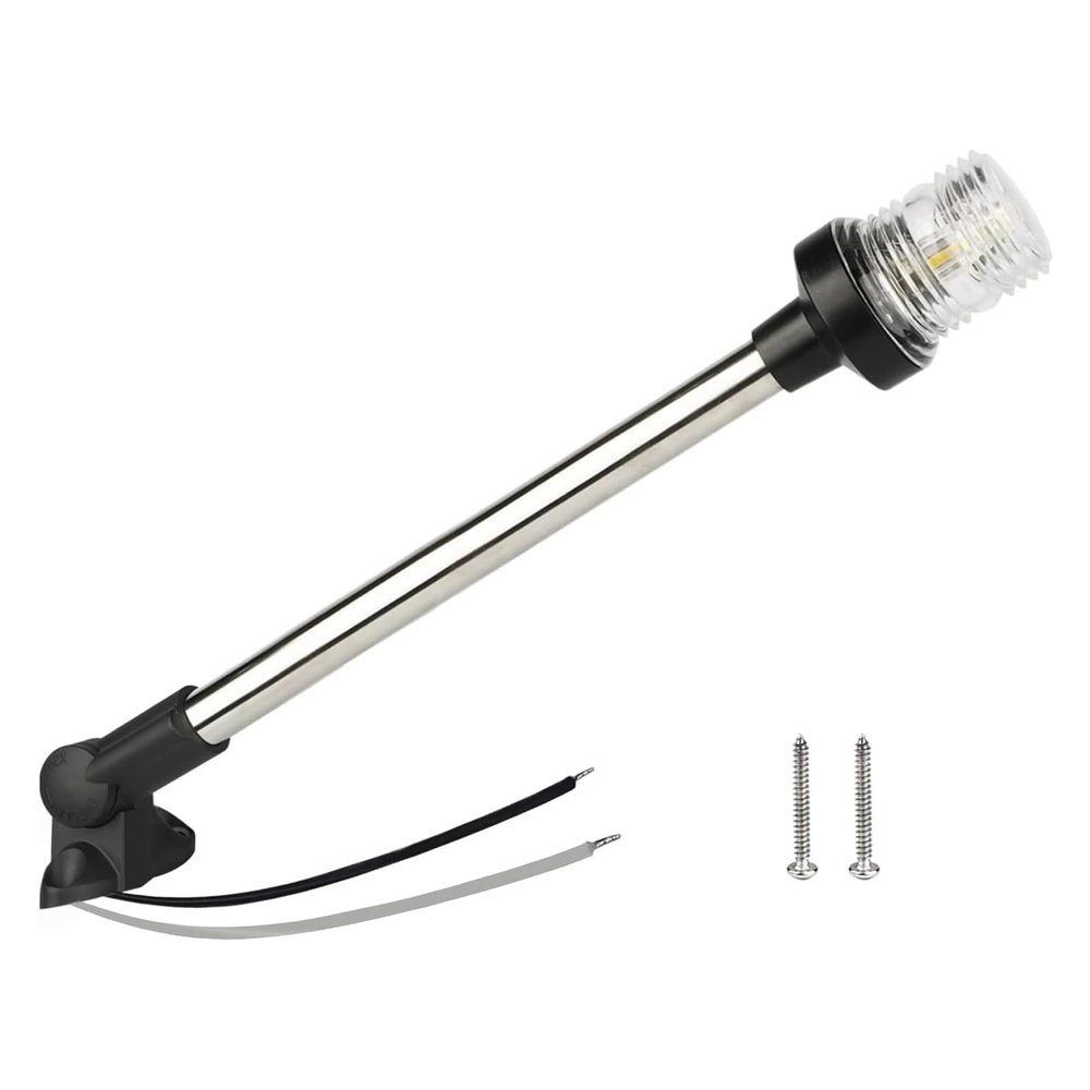 Besramtic Anchor Light Boat Bimini Light Stern Light Marine Navigation Lights USCG 3 NM All Round White LED Fold Down 10-24 Volt 16 Inches for Pontoon