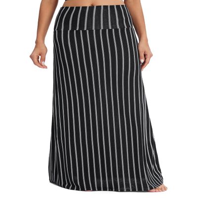 Urban CoCo Women's Stylish Spandex Comfy Fold-Over Flare Long Maxi Skirt (M, 15)