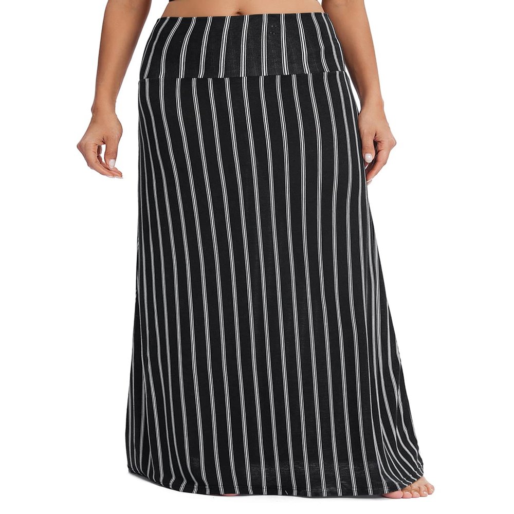 Urban CoCo Women's Stylish Spandex Comfy Fold-Over Flare Long Maxi Skirt (M, 15)