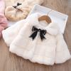 Moily Baby Girls Princess Faux Fur Lapel Coat Bowknot Decor Button-up Jacket Winter Tops Windbreaker White 3-4 Years view 2