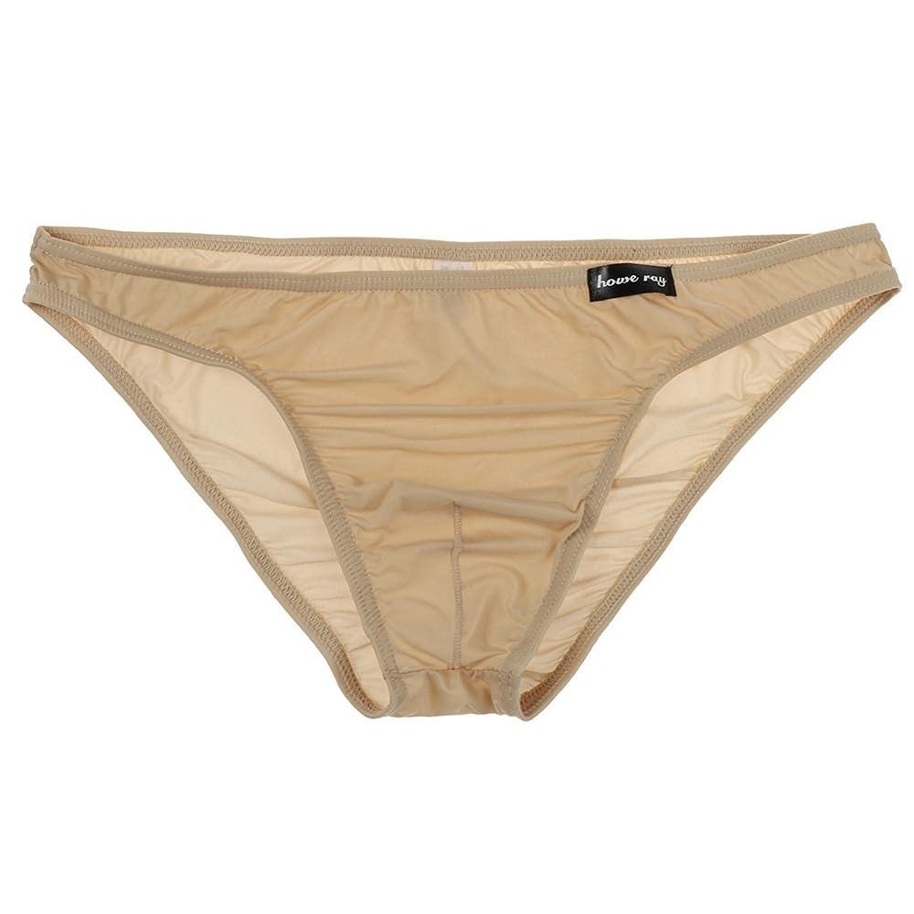 Saohuo Men's Transparent Underwear Ice Silk Briefs Bikini Low Rise Sexy Breathable Lightweight Stretchy Hip Underpants Khaki