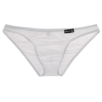 Saohuo Men's Transparent Underwear Ice Silk Briefs Bikini Low Rise Sexy Breathable Lightweight Stretchy Hip Underpants White