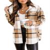Beaully Womens Casual Plaid Brushed Flannel Button Down Pocketed Shirt Jacket Shackets Coats 6025 Kahki Small