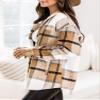 Beaully Womens Casual Plaid Brushed Flannel Button Down Pocketed Shirt Jacket Shackets Coats 6025 Kahki Small view 3