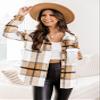 Beaully Womens Casual Plaid Brushed Flannel Button Down Pocketed Shirt Jacket Shackets Coats 6025 Kahki Small view 4