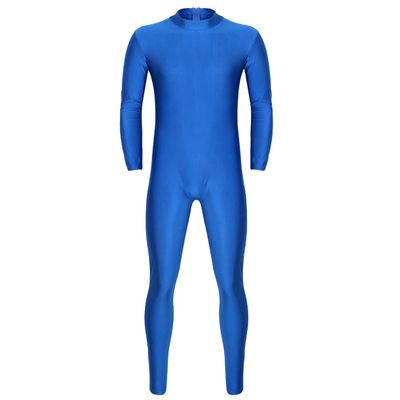 renvena Men's One Piece Skin-Tight Athletic Unitard Full Body Jumpsuit Spandex Dancewear Catsuit Blue X-Large