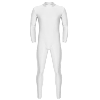 renvena Men's One Piece Skin-Tight Athletic Unitard Full Body Jumpsuit Spandex Dancewear Catsuit White X-Large