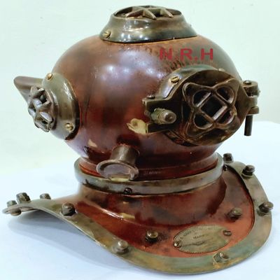 Antique Copper Mini Diving Divers Helmet US Navy Mark V Solid Steel Vintage Helmet Decor