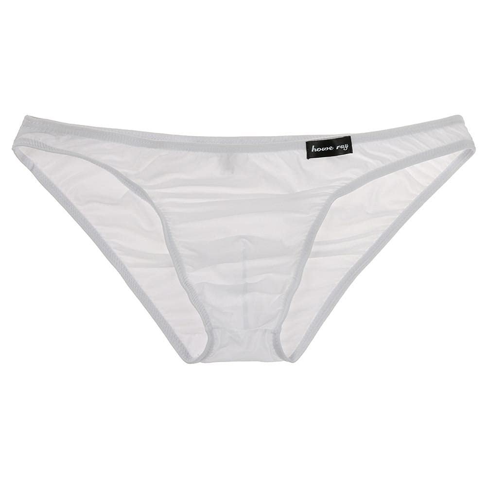 Saohuo Men's Transparent Underwear Ice Silk Briefs Bikini Low Rise Sexy Breathable Lightweight Stretchy Hip Underpants White