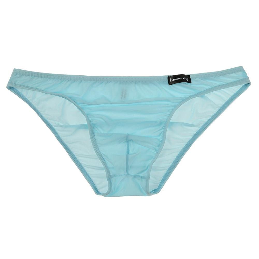 Saohuo Men's Transparent Underwear Ice Silk Briefs Bikini Low Rise Sexy Breathable Lightweight Stretchy Hip Underpants Blue