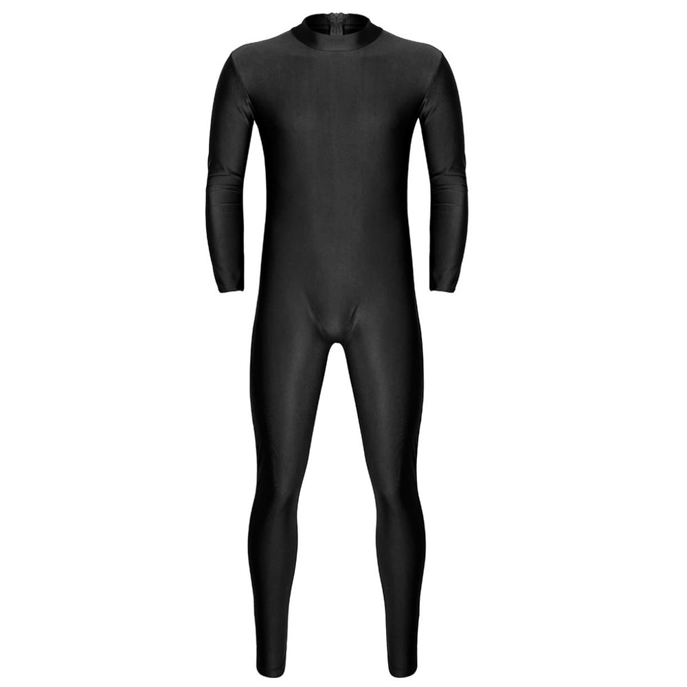 renvena Men's One Piece Skin-Tight Athletic Unitard Full Body Jumpsuit Spandex Dancewear Catsuit Black Medium