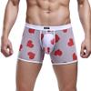 Men's Heart Print Boxer Briefs Sexy Mesh See-Through Boxers Cozy Classic Breathable Full-Rise Trunks for Valentine's Day White view 1
