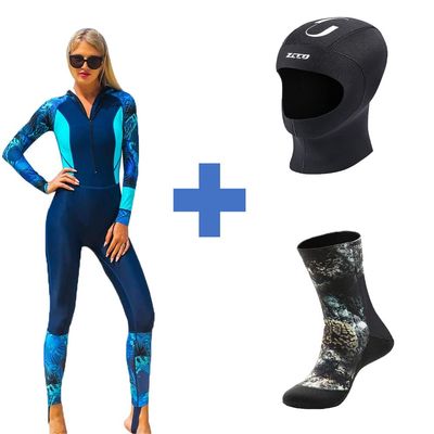 Skyone 3 Pieces Wetsuit, 3MM Neoprene Wetsuit Socks Medium Size,Rash Guard Full Body Medium Size Diving Skins, Neoprene 3MM Wetsuit Hood Scuba Diving Hood Medium Size