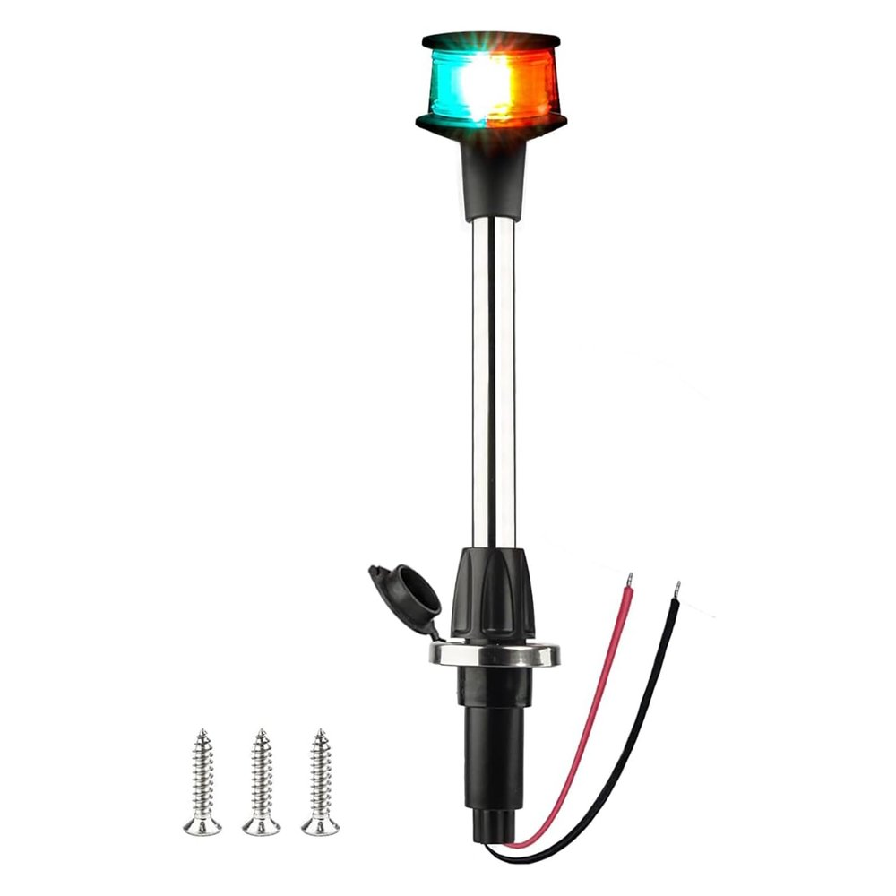 Besramtic Bow Light LED Boat Navigation Lights Red and Green Bi-Color Lighting Pole Removable Plug in Base 12 Inches