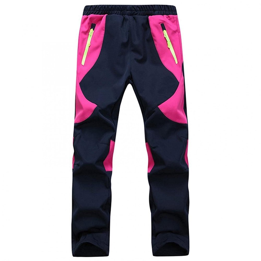 Qudang Children's Waterproof Snow Pants Ski Snowboard Hiking Trousers Softshell Fleece Warm Winter Windproof Insulated Pants Hot Pink