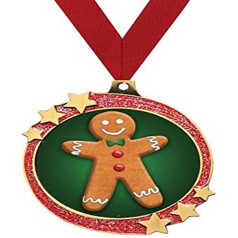 Crown Awards Gingerbread Man Red Glitter Award Medals, 2.5" Gold Shooting Star Gingerbread Man Trophies, 100 Pack Prime