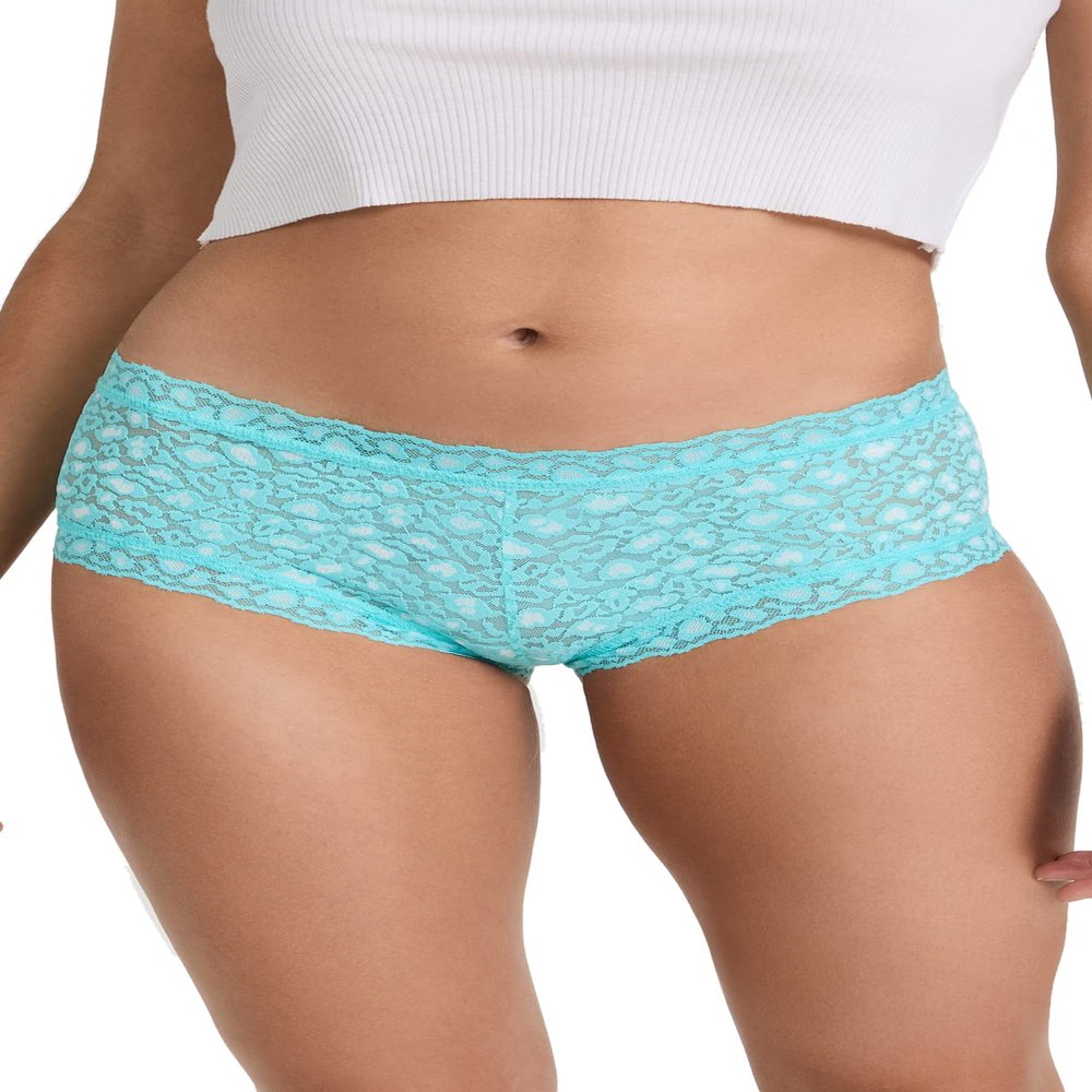 hanky panky Women's Cross-Dyed Leopard Boy Shorts, Radiant Turquoise/White, L