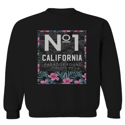 0455. California Graphic Floral Cali Beach Summer Flowers Botanical Print Tropical Men's Crewneck Sweatshirt (Black X-Large)