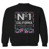 0455. California Graphic Floral Cali Beach Summer Flowers Botanical Print Tropical Men's Crewneck Sweatshirt (Black X-Large) view 1