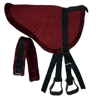 Equitem Pony Size Quilted Bareback Pad with Fuzzy Fleece Bottom and 27" Girth (Burgundy)