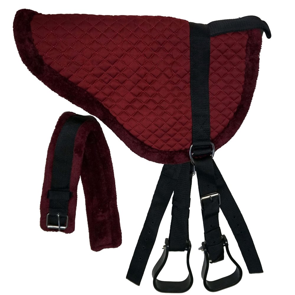 Equitem Pony Size Quilted Bareback Pad with Fuzzy Fleece Bottom and 27" Girth (Burgundy)