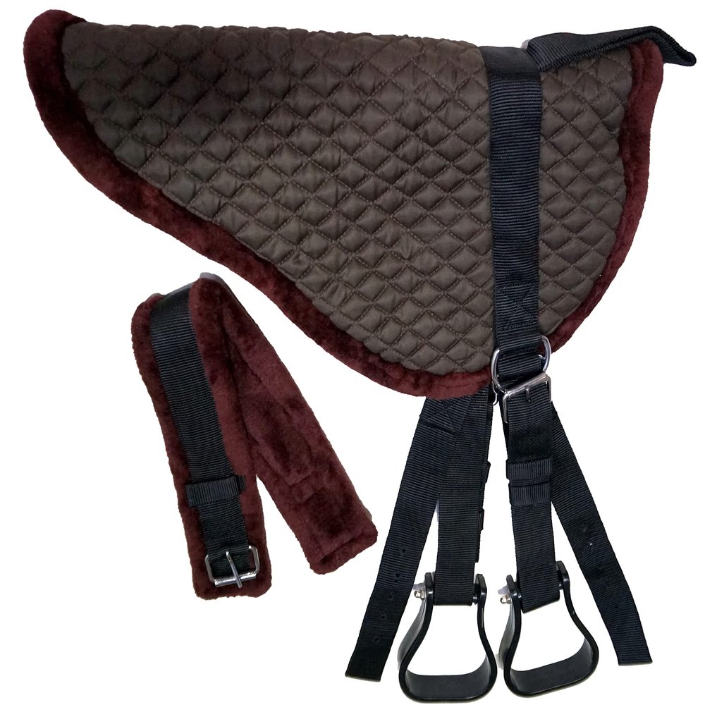 Equitem Pony Size Quilted Bareback Pad with Fuzzy Fleece Bottom and 27" Girth (Brown)