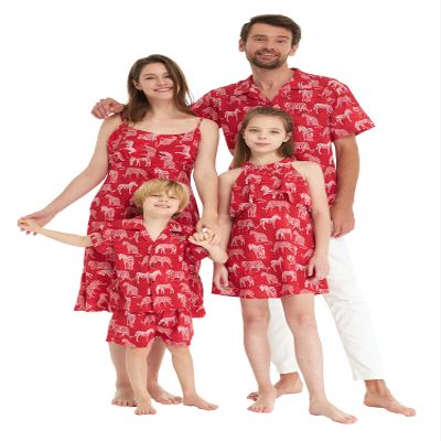 Matchable Family Hawaiian Round Neck Ruffle Dress, Tropical Jungle Red, Girl, Size 8