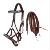CHALLENGER Horse Western Brown Leather Beaded Bitless Padded Sidepull Bridle Reins 77RS14BR view 1