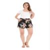 Matchable Family Hawaiian Luau Elasitc Waist Shorts with Pockets, Hibiscus Black, Women, Medium view 2