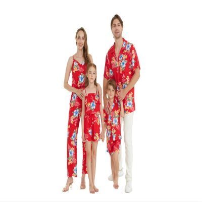 Matchable Family Hawaiian Luau Shirts, Hibiscus Red, Scrunchies, One Size