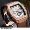 SHATONG Automatic Mechanical Watch Men's Fashion Tonneau-Shaped Multi-Function Luminous Men's Watch with Silicone Bag Leather Strap view 3