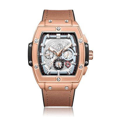 SHATONG Fashionable Multi-dial Mechanical Mens Watch Luminous Pointer Tonneau-Shaped Mens Watch with Silicone Covered Leather Strap,dial Diameter 46mm