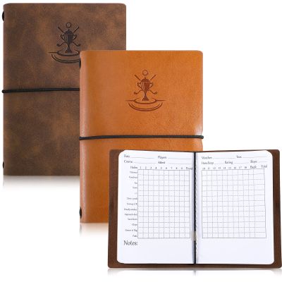 Chinco Golf Notebook Back Pocket Leather Golf Scorecard Book Journal Yardage Book for Sports and Outdoor Club Accessories (Yellow, Brown,2 Pieces)