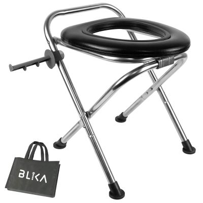 BLIKA Portable Toilet for Camping, 350LBS Stainless Steel Foldable Camp Travel Toilet with Soft Seat for Adults, Portable Potty for Camping, RV Travel, Road Trips