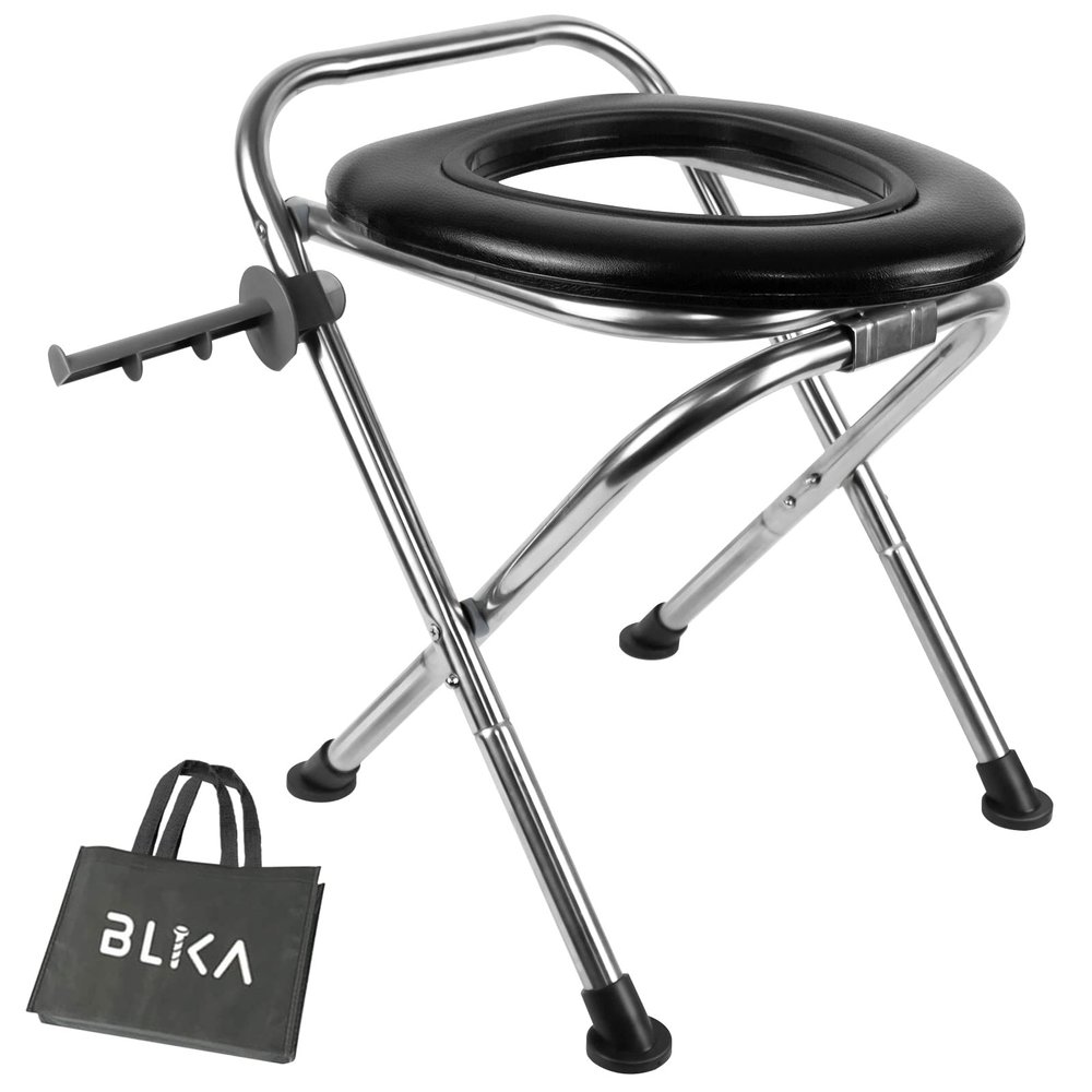 BLIKA Portable Toilet for Camping, 350LBS Stainless Steel Foldable Camp Travel Toilet with Soft Seat for Adults, Portable Potty for Camping, RV Travel, Road Trips