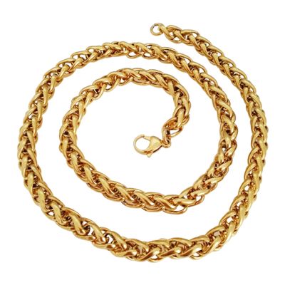 INFINIQUE CREATIONS 18K Gold Plated Stainless Steel Wheat Braided Chain Bracelet Necklace 3mm - 8mm (26, 5mm, Gold)